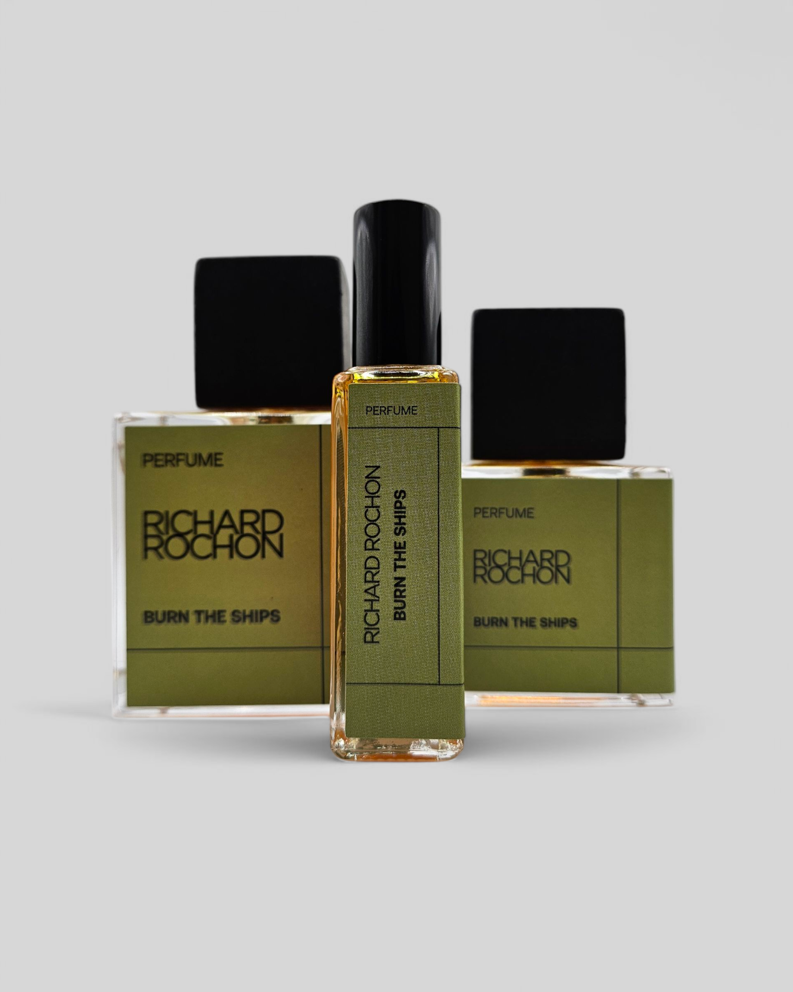 Burn the Ships by Richard Rochon – luxury smoky saffron and clove perfume in 20 mL, 50 mL, and 100 mL sizes