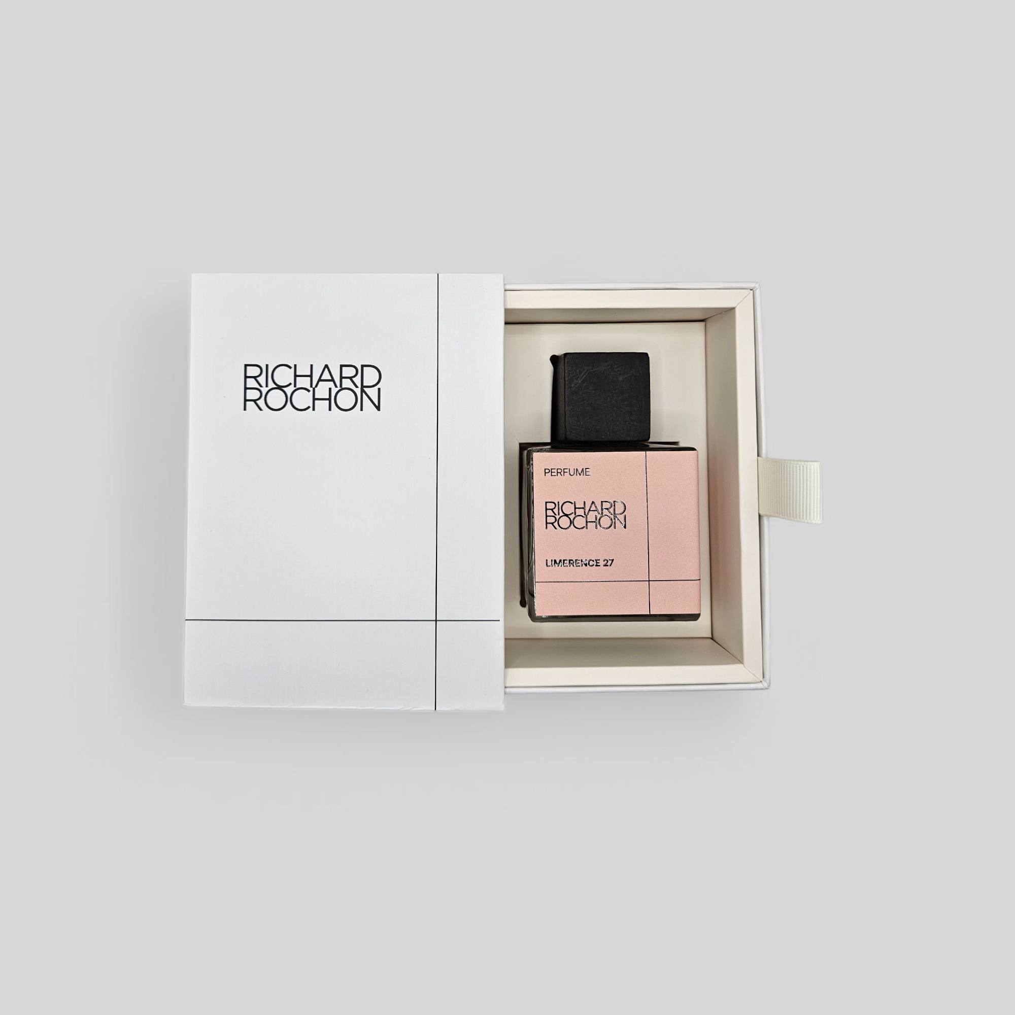 Limerence 27 niche fragrance – clean floral perfume with violet, rose, and jasmine, structured and sharp, inside drawer box