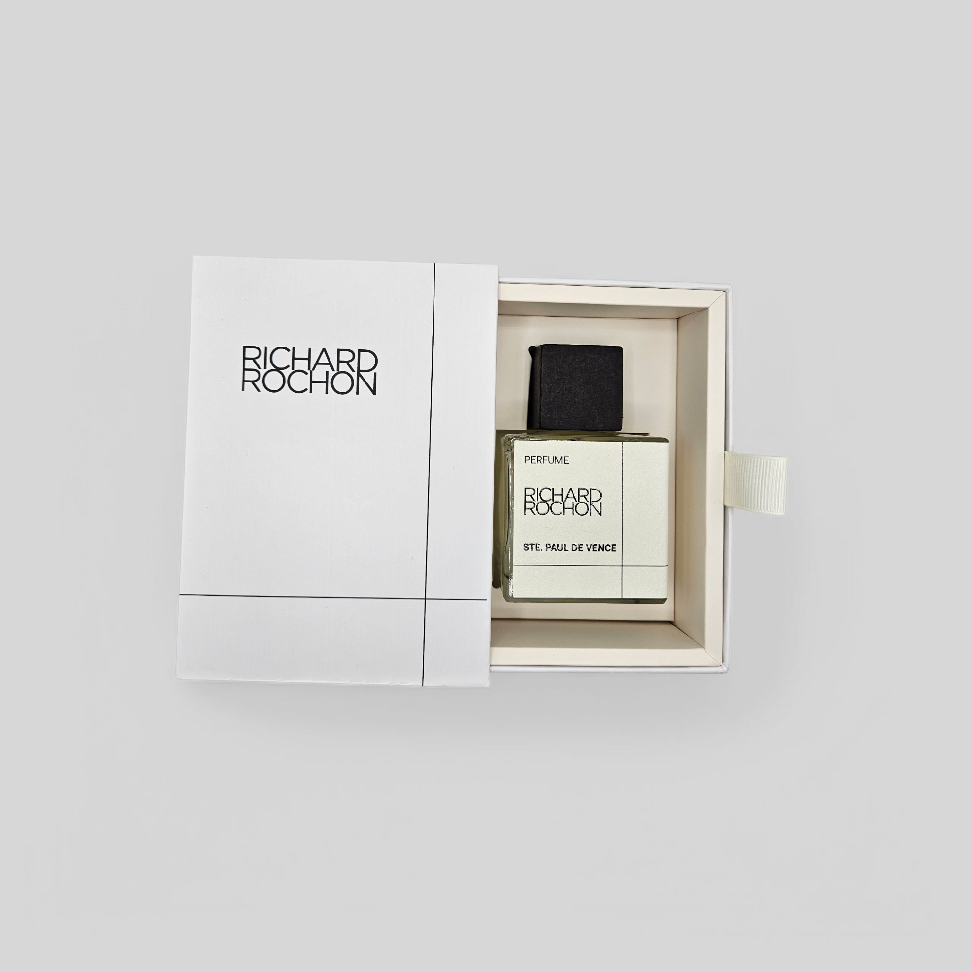 Bottle in branded drawer box of Ste Paul de Vence perfume by Richard Rochon