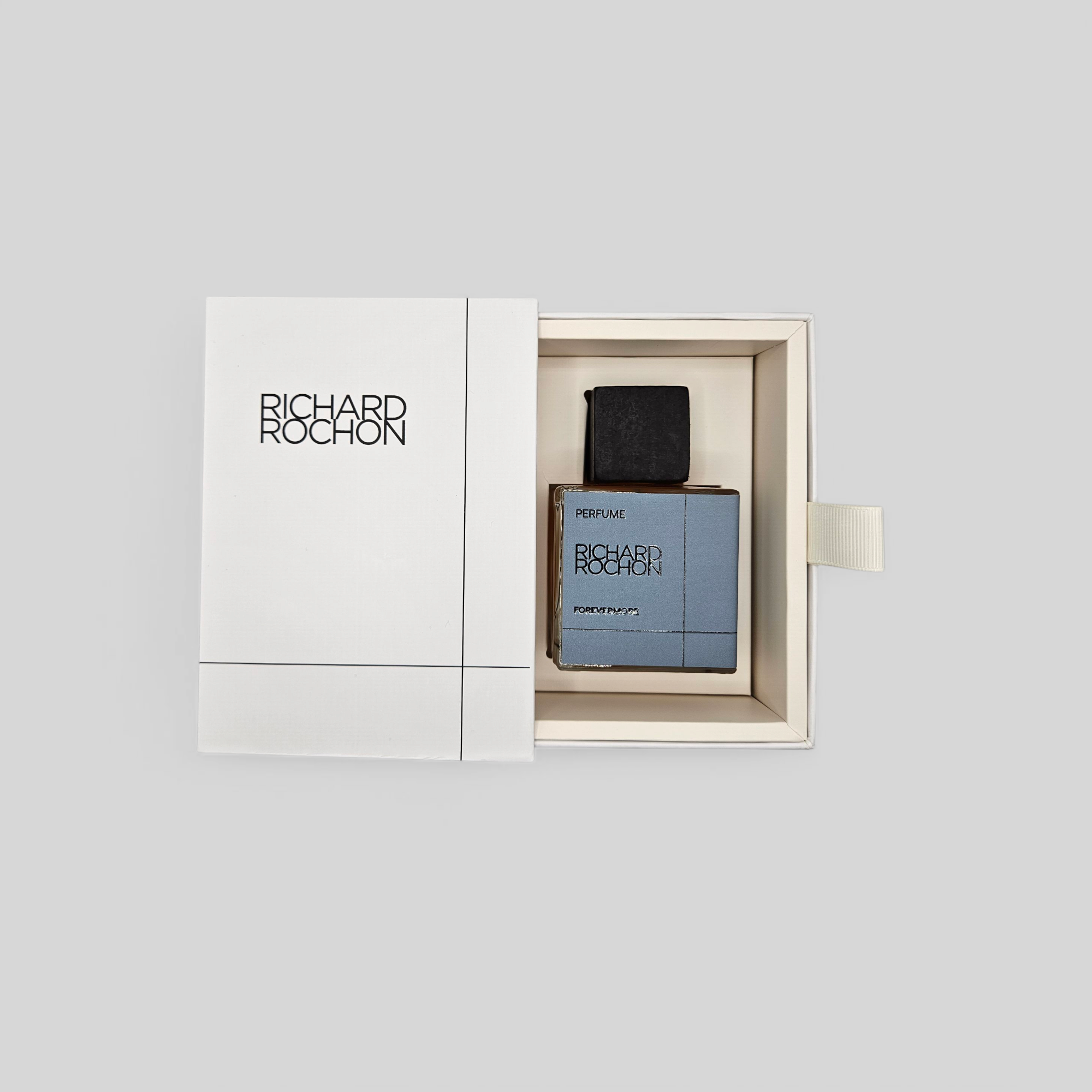Forevermore perfume bottle – citrus, sage, and palo santo luxury fragrance by Richard Rochon, in drawer box