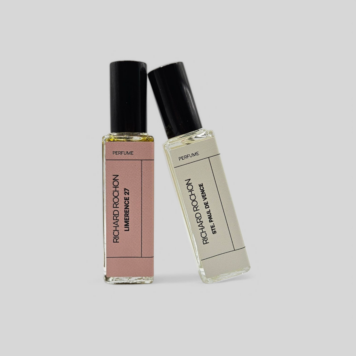 Close-up of Richard Rochon Duet IV perfume bottles – Ste. Paul de Vence and Limerence 27