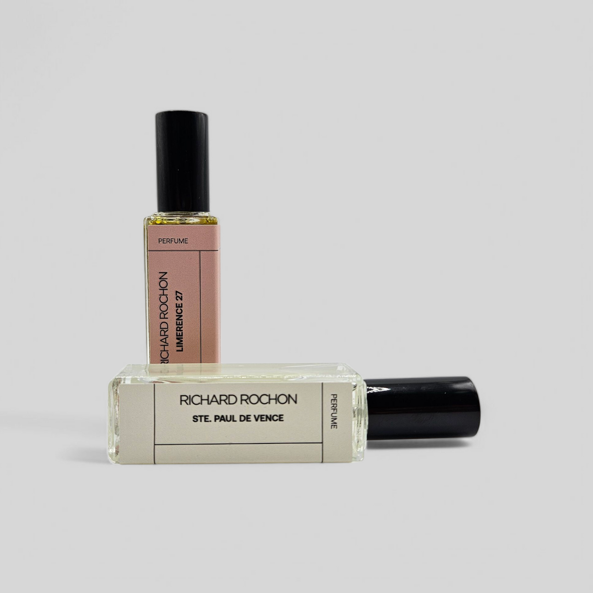 Luxury unisex fragrance duet – Richard Rochon Duet IV with black caps and minimalist labels